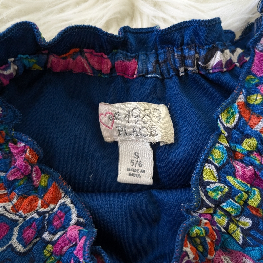 Girls Floral Paisley Dress in Blue and Pink - Picture 2 of 5